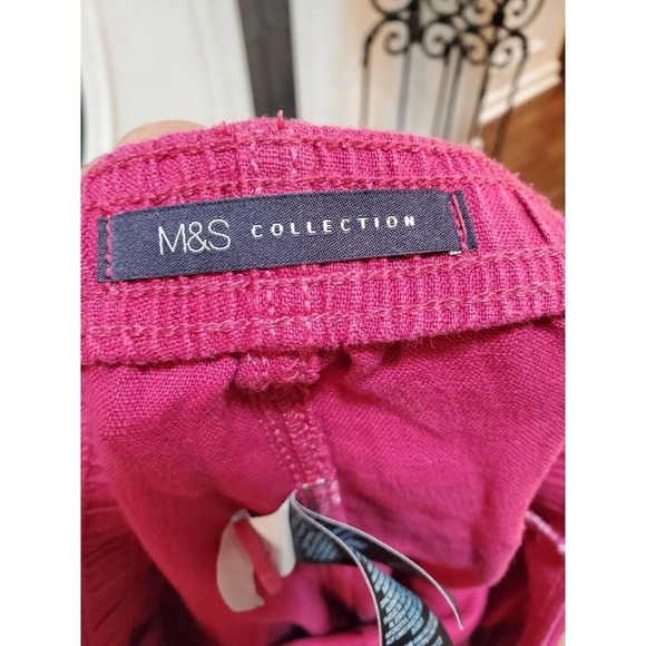 M&S Collection Women Pink 100% Linen Mid Rise Pull On Wide Legs Regular Pants 18 - Picture 8 of 12